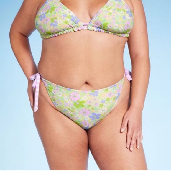 NWT Wild Fable Size 3X (24-26) Green Purple Floral Print Bikini Swim Bottom - Picture 1 of 5